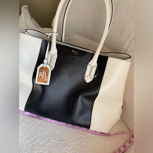 Lauren Ralph Lauren Black and white large leather Tote NWOT - Picture 5 of 10